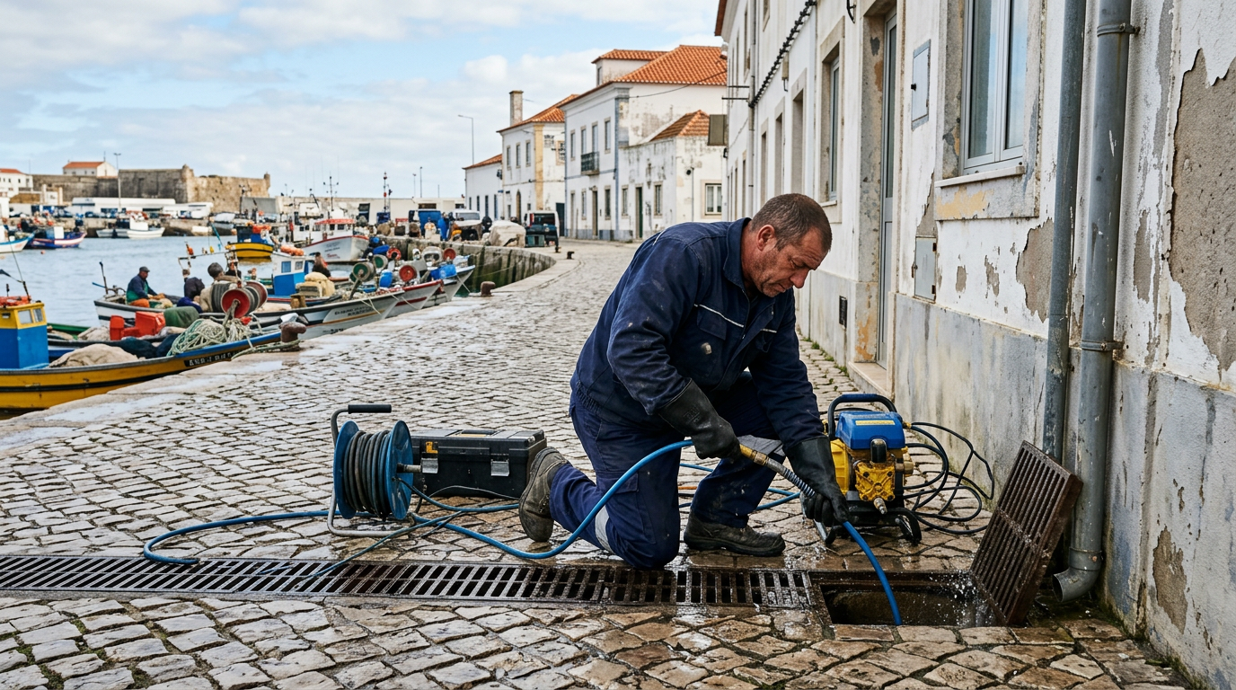 Equipamento de desentupimento e hidrojato usado nos serviços 24h em Peniche